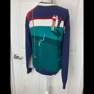 PAR FOUR Mens size Large Vintage Golf Golfer Print embroidered pullover Sweater